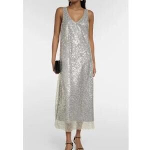 Vince Lucite Metallic Sequin Midi Slip Dress Sea Slate Size XL NWT